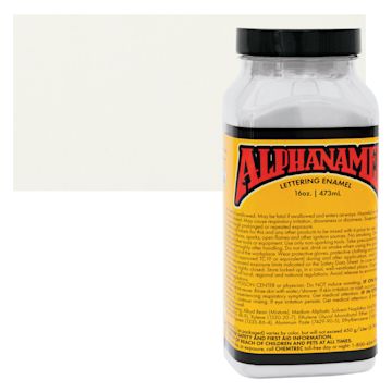 Open in modal - Alpha6 Alphanamel Lettering Enamel - Alpha White, 473 ml - Bottle and Swatch
