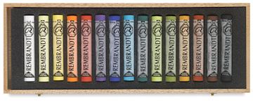 Open in modal - Rembrandt Soft Pastels Set of 15, Assorted, Wood Box. In package.