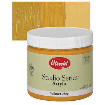 Open in modal - Utrecht Studio Series Acrylic Paint - Yellow Ochre, Pint and swatch
