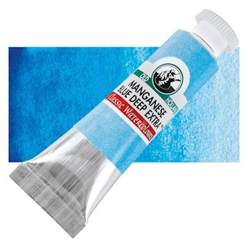Open in modal - Old Holland Classic Artist Watercolor - Manganese Blue Deep Extra, 6 ml tube and swatch