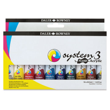 Daler-Rowney System3 Fluid Acrylics - Set of 10, 29.5 ml (Front of package)