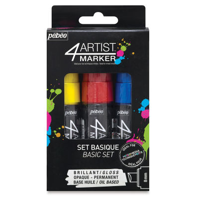Pebeo 4Artist Markers - Front of package of 3 8 mm Basic Color Markers