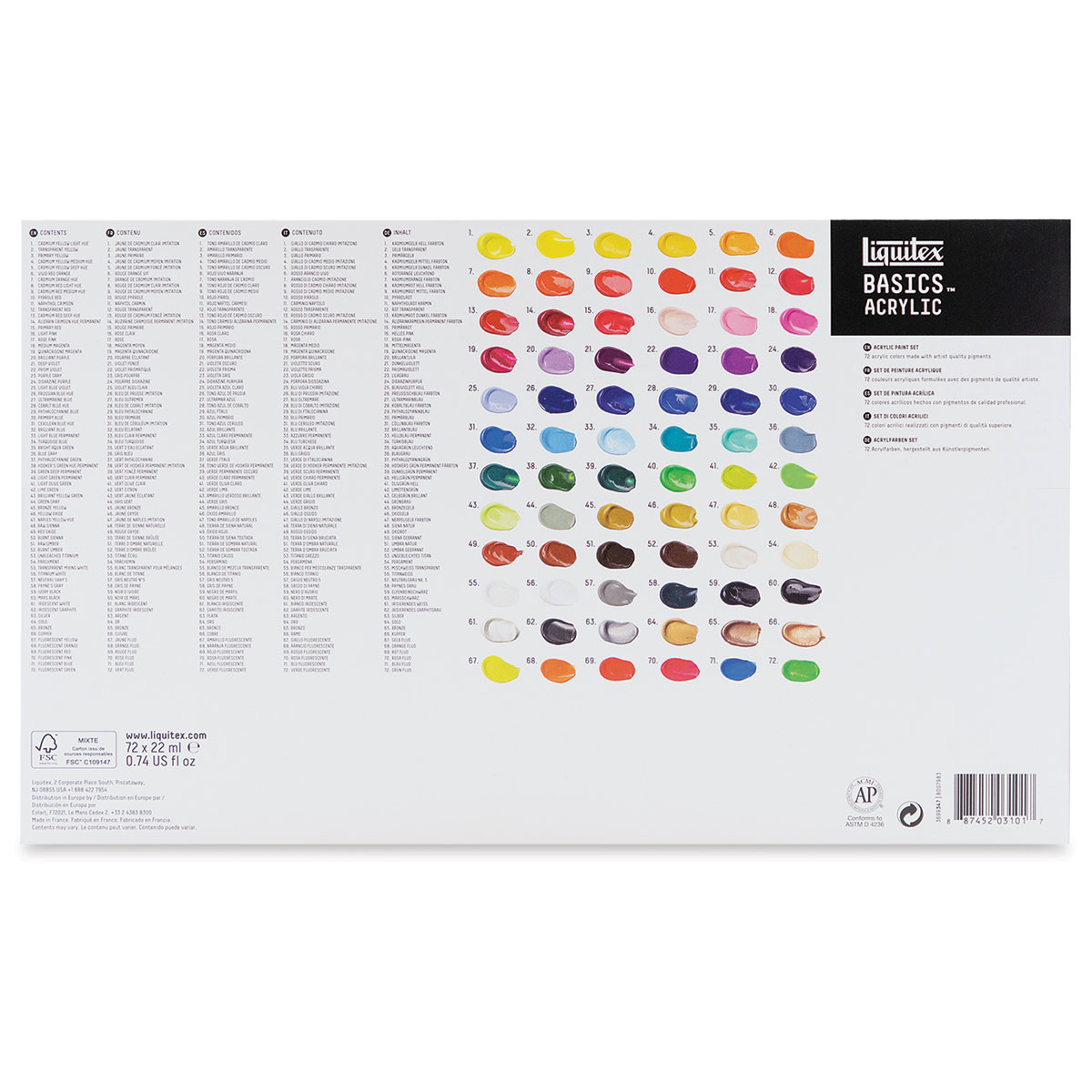 Liquitex Basics Acrylic Set - Set of 72, Assorted Colors, 0.74 oz