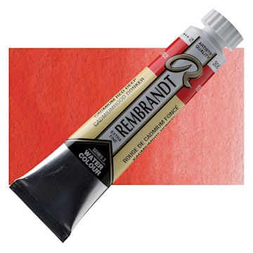 Open in modal - Rembrandt Artist Watercolor - Cadmium Red Deep, 20 ml Tube and swatch
