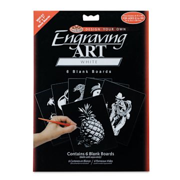 Open in modal - Royal & Langnickel Engraving Art Blank Board - White Foil, 5" x 7", Pkg of 6 front of packaging