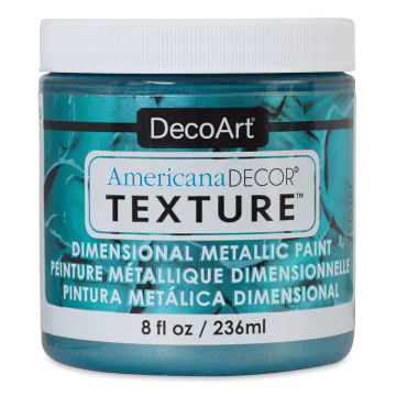 DecoArt American Decor Texture Paint - Front view of Aquamarine Metallic Jar