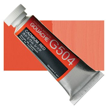 Open in modal - Holbein Artists' Gouache - Cadmium Red, 15 ml tube and swatch