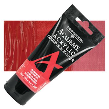Open in modal - Grumbacher Academy Acrylic - Cadmium Red Medium Hue, 75 ml tube and swatch