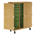 Diversified Spaces Mobile Tote and More Storage Cabinet with Locking Doors - Oak with Lime Totes