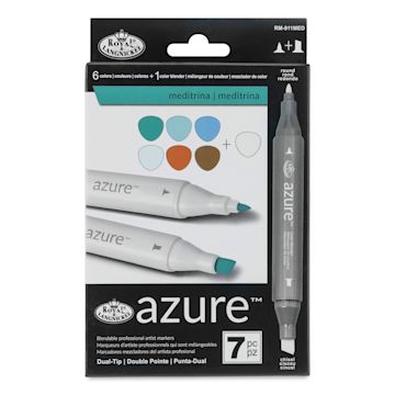 Open in modal - Royal & Langnickel Azure Dual Tip Markers - Set of 7, Meditrina Colors, front of the packaging