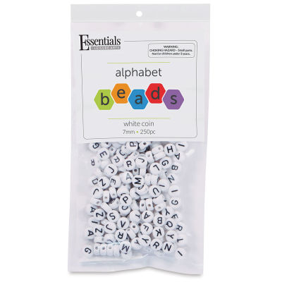 Essentials by Leisure Arts Alphabet Beads - Circle, White with Black Letters, 7 mm, Package of 250