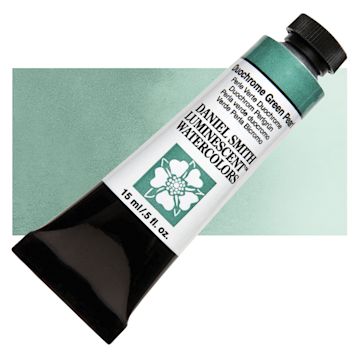 Open in modal - Daniel Smith Luminescent Watercolor - Duochrome Green Pearl, 15 ml, Tube and swatch