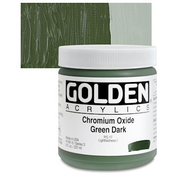 Open in modal - Golden Heavy Body Artist Acrylic - Chromium Oxide Green Dark, 8 oz Jar and swatch