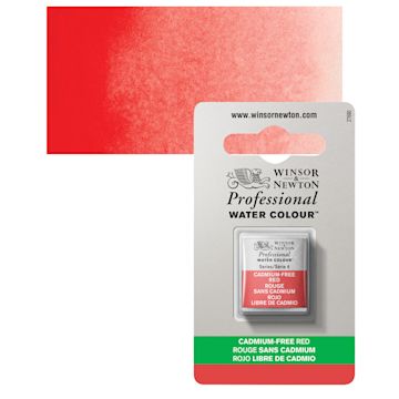 Open in modal - Winsor & Newton Professional Watercolor - Cadmium Free Red, Half Pan and swatch