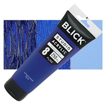 Open in modal - Blick Studio Acrylic Paint - Ultramarine Blue, 8 oz tube and swatch