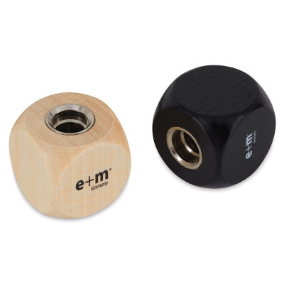 E and M Cube Lead Sharpener - Maple and Black wood sharpeners shown together
