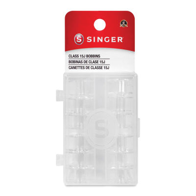 Singer Sewing Machine Bobbins - Class 15J, Clear, Pkg of 12, front of the packaging