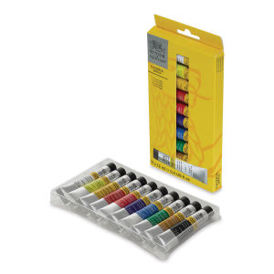 Winsor & Newton Galeria Acrylic Paint - Set of 10, Assorted Colors, 12 ml, Tubes (Tubes in tray shown with packaging)