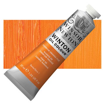 Open in modal - Winsor & Newton Winton Oil Color - Cadmium Orange, 37 ml tube and swatch