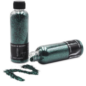 Colorberry Glitter - Deep Green, Chunky, 90 grams, Bottle (Glitter shown in and out of bottle)