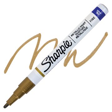 Open in modal - Sharpie Oil-Based Paint Marker - Metallic Gold, Fine Point, swatch and marker