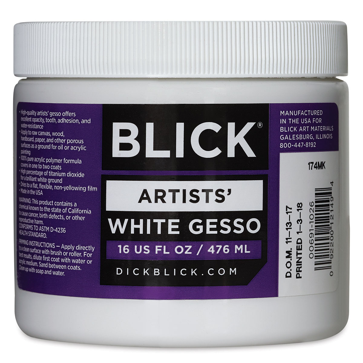 Blick Artists Acrylic Gesso - White, 16 oz jar