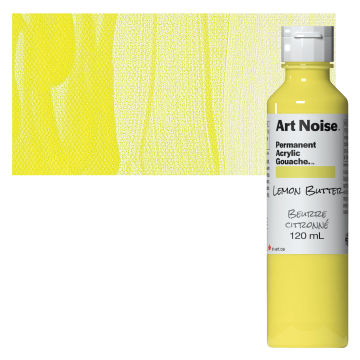 Tri-Art Art Noise Permanent Acrylic Gouache - Lemon Butter, 120 ml, Bottle with swatch