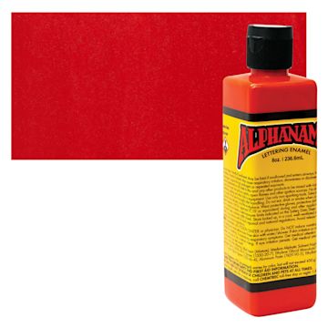 Open in modal - Alpha6 Alphanamel Lettering Enamel - Vermilion, 236.6 ml - Bottle and Swatch