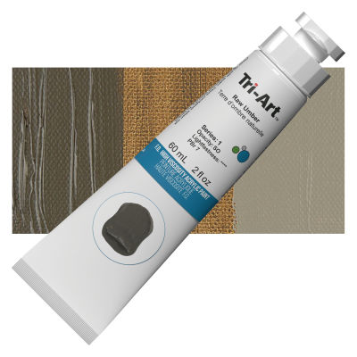Tri-Art Finest Quality Artist Acrylics - Raw Umber, 60 ml tube with swatch