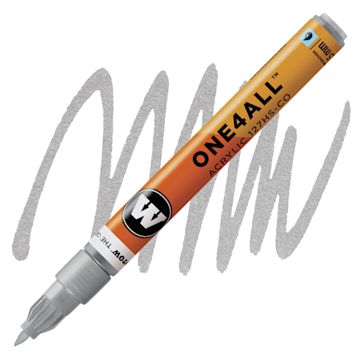 Open in modal - Molotow One4All Acrylic Marker - 1.5 mm Tip, Metallic Silver marker and swatch