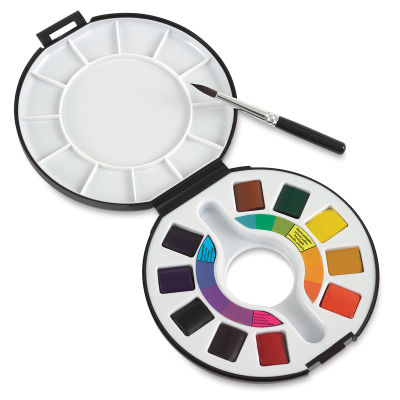 Raphaël Watercolor Travel Pan Set - Shown open with included brush removed