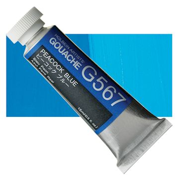 Open in modal - Holbein Artists' Gouache - Peacock Blue, 15 ml tube and swatch