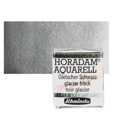 Schmincke Horadam Aquarell Artist Watercolor - Glacier Black, Supergranulation, Half Pan with Swatch
