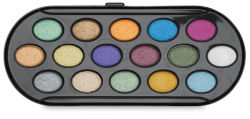 Niji Pearlescent Watercolor Pan Sets - Top view of open Tray of 16 Colors shown