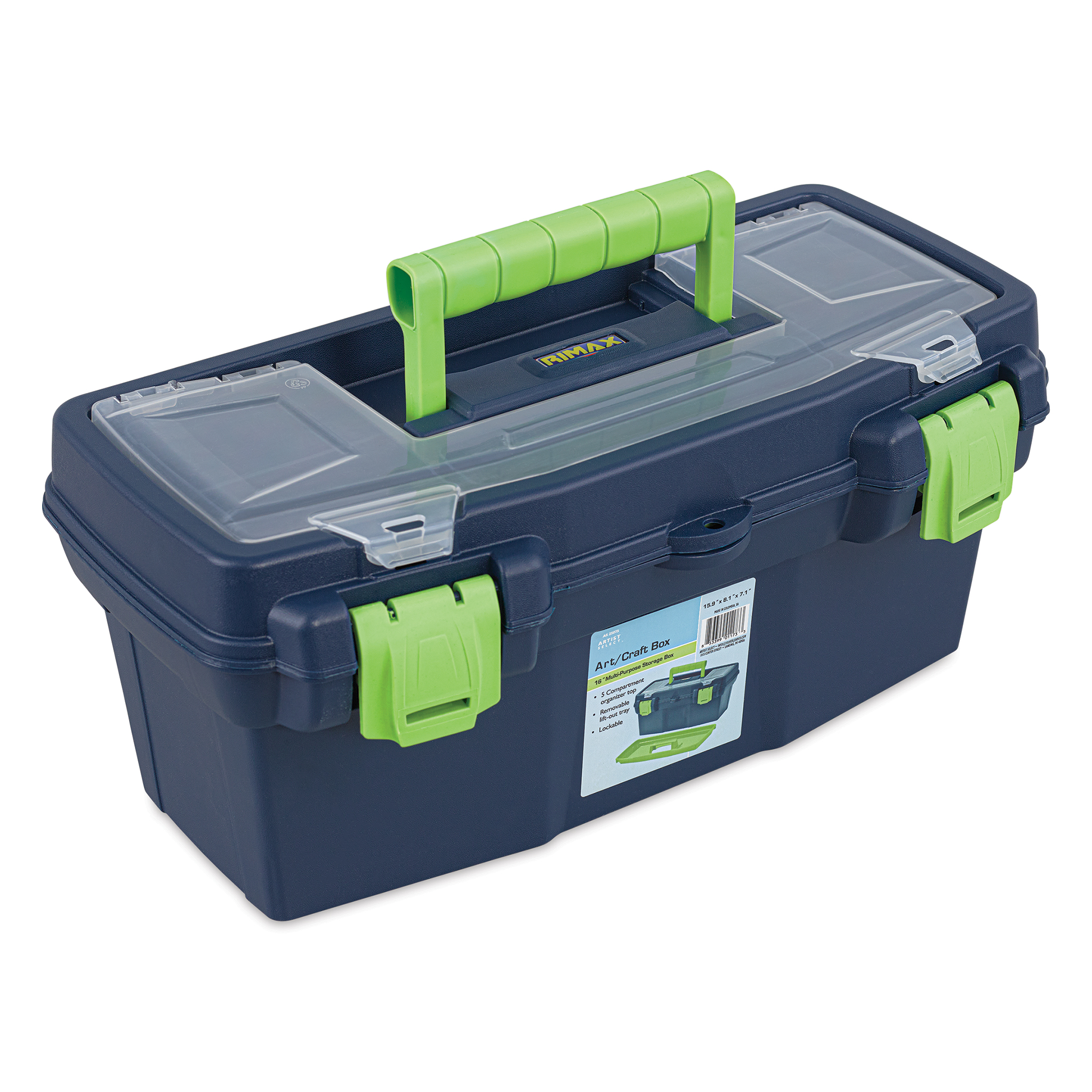 Pro Art Storage Box - Blue/Green Trim, 16 inchl x 8 inchh x 7.25 inchw