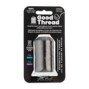 John Bead Good Nylon Beading Thread - 547 yd Spool, Black (Front of packaging)