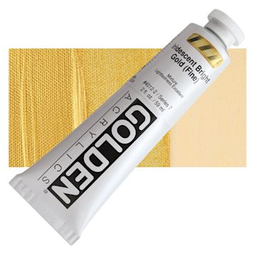 Open in modal - Golden Heavy Body Artist Acrylic - Iridescent Bright Gold (Fine)(65), 2 oz Tube and swatch