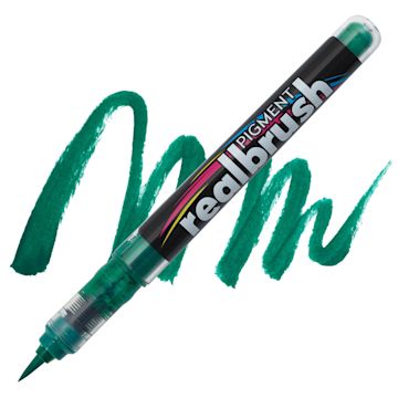 Open in modal - Karin Realbrush Pigment Marker - Lush Green, swatch and marker
