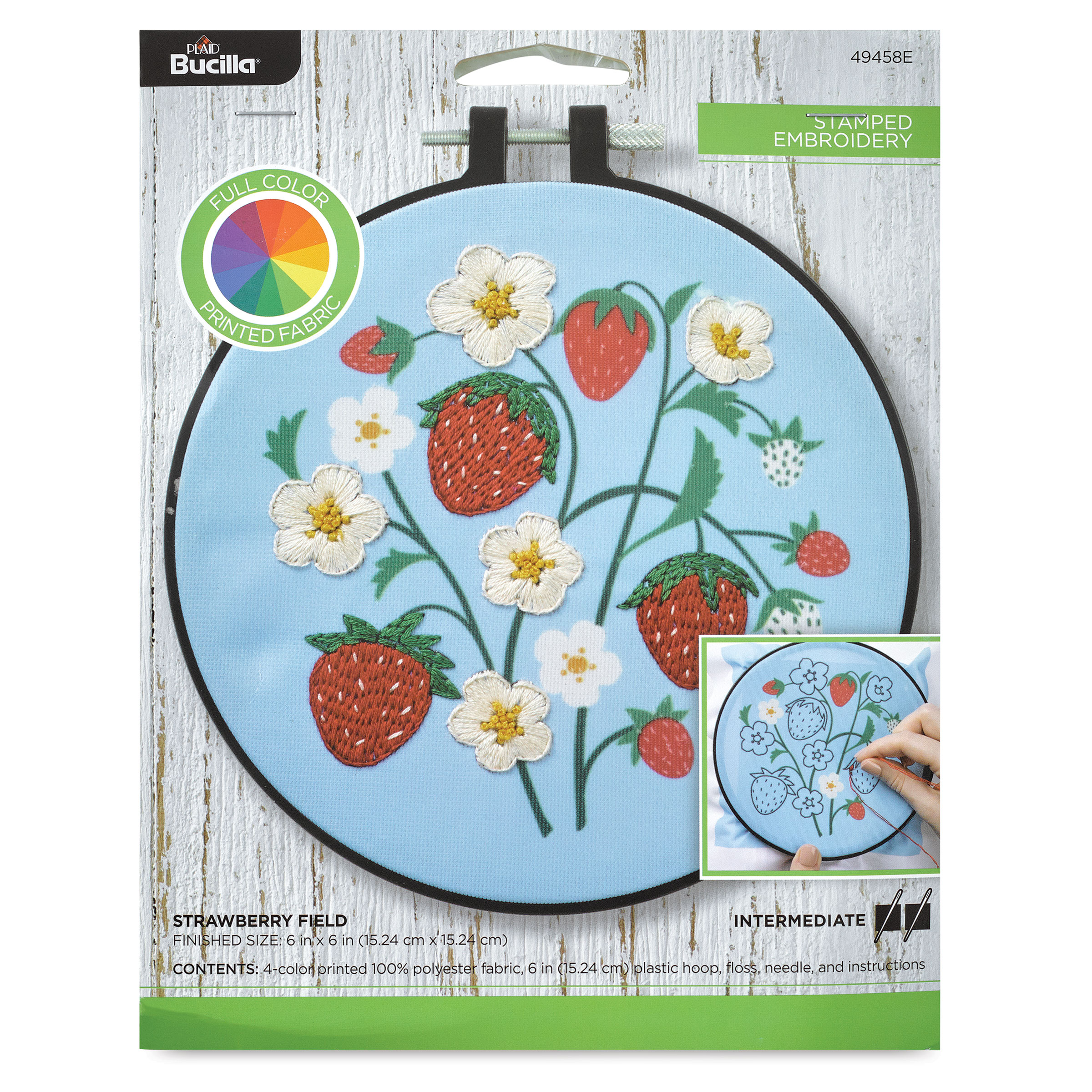 Bucilla Stamped Embroidery Kit 6 Round-Strawberry Field