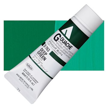 Open in modal - Holbein Acrylic Gouache - Deep Green, 40 ml tube and swatch