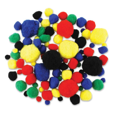 Krafty Kids Pom Poms - Primary Colors, Assorted Sizes, Package of 90