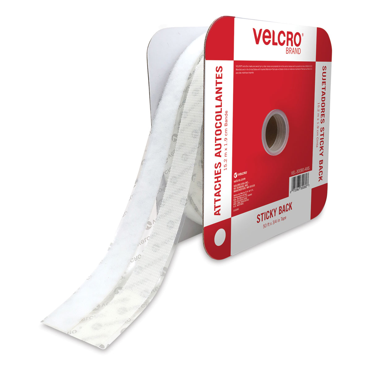 VELCRO® Brand Sticky Back for Fabrics 24in x 3/4in Roll White