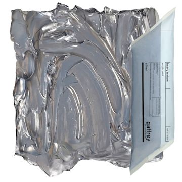 Open in modal - Gaffrey Heavy Body Texture Acrylic Paint - Silver Metallic, 16 oz pouch and swatch