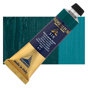 Open in modal - Maimeri Puro Oil Color - Cobalt Green Bluish, 40 ml Tube and swatch