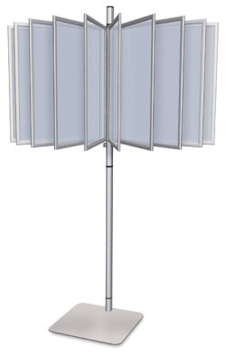 Testrite CREO Swing Frame Kiosk floor stand with 20 frame holders attached in a circle