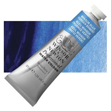 Open in modal - Winsor & Newton Professional Watercolor - Winsor Blue (Green Shade), 37 ml Tube and swatch