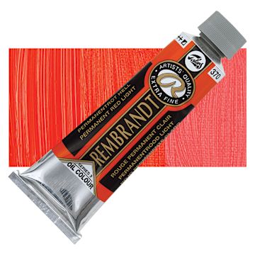 Open in modal - Rembrandt Artists' Oil Color - Permanent Red Light, 150 ml tube and swatch