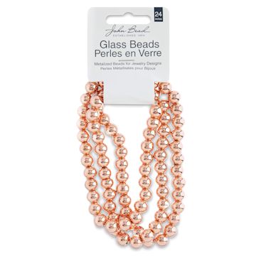 Open in modal - John Bead Metalized Glass Beads - 24" Copper 8 mm Strand in Hanging package