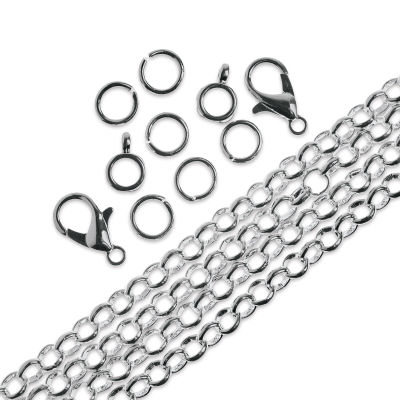 John Bead Rolo Cable Chain and Findings Set - 4 mm, Silver (Out of packaging)