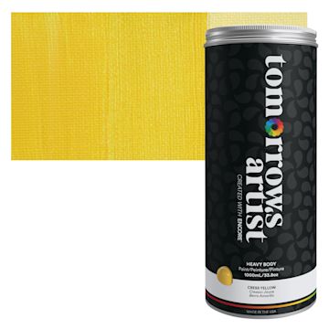 Open in modal - Tomorrow's Artist Eco-Friendly Heavy Body Acrylic Paint - Cress Yellow, 1 L jar and swatch